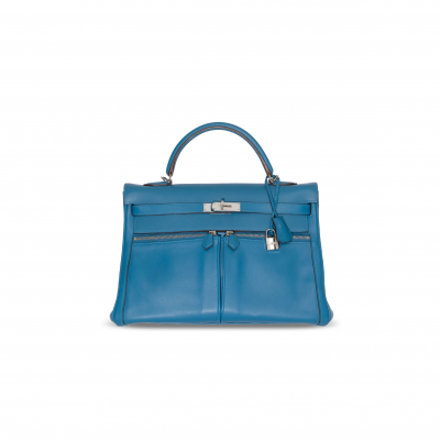HERMES KELLY LAKIS 35 BLUE HYDRA SWIFT PALLADIUM HARDWARE (35*24*12cm)